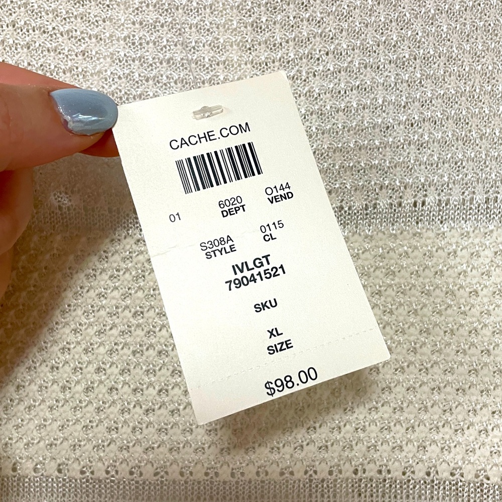 NWT Caché Ivory Open Knit Stripe Sheer Back Sweater Sz XL - Picture 5 of 6